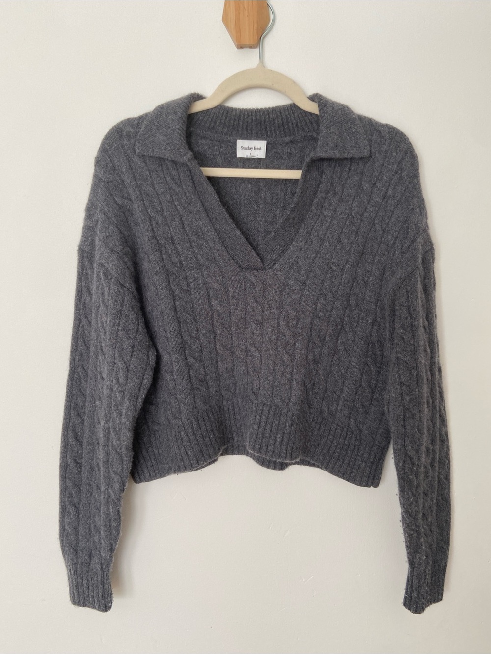 Aritzia Sunday Best Lottie Sweater Wool Collared Charcoal Grey size Small